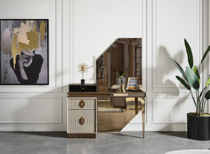 White -Brown Dressing table Designer Mirror Bedroom Furniture 2-piece set