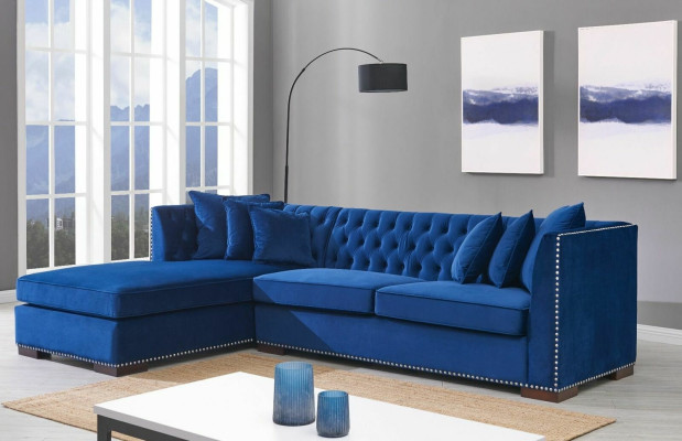 Chesterfield Blue e Designer Couch Corner Sofa Couch Suite Textile Fabric Sofas