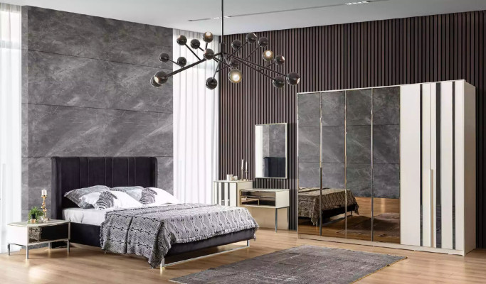 Bed 2x Bedside tables 6 pieces. Bedroom Wardrobe Design Modern Luxury