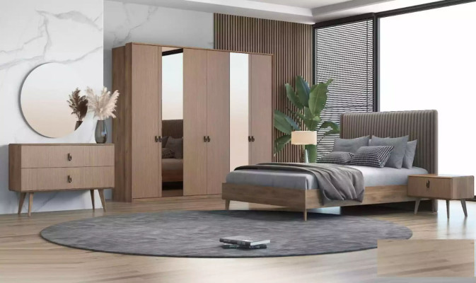 Set Bed 2x Bedside tables Dressing table Bedroom 6-piece Design Modern