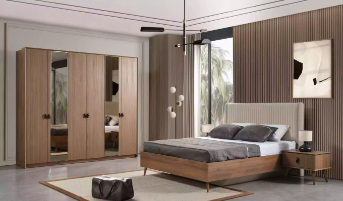 Set Bed 2x Bedside tables Dressing table Bedroom 6-piece Design Modern