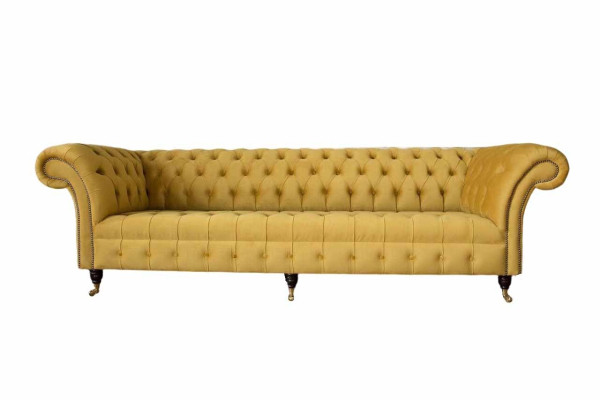 Elegance Design Sofa 4 Seater Couch Upholstery Luxury Textile Chesterfield Sofas Yellow