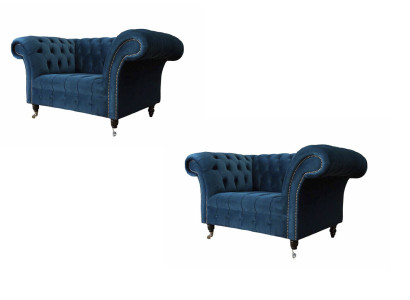 Armchair Chesterfield Furniture Set 2x single seater set luxury armchair couches 2 pieces.