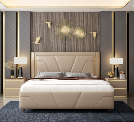 Bedroom Bed Upholstery Design Furniture Luxury Double Beige Beds Modern