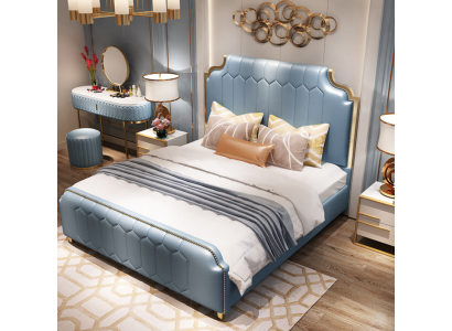 Modern Bed Double bed Beds Wood Blue Style Wood Bedroom new