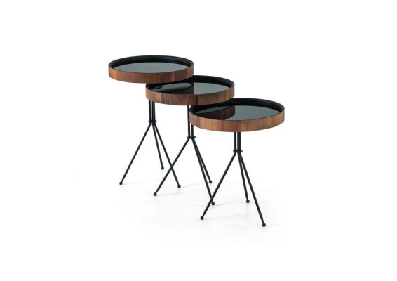 Set 3 pcs Side table Table Black Side tables Tables Round Living room