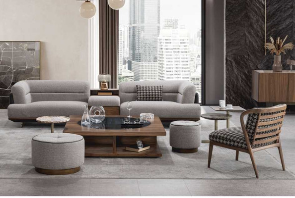 Luxury Sofa Gray Living room Upholstery Textile Three Seater Couch Sofas Couches