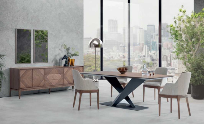 Luxury Set for Dining room 5-piece Table 4x Chairs with Sideboard Tables Wood