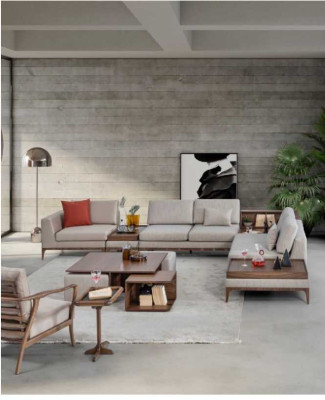 Living room Corner sofa L-shape Wood Corner suite Sofa Couches Luxury Furniture