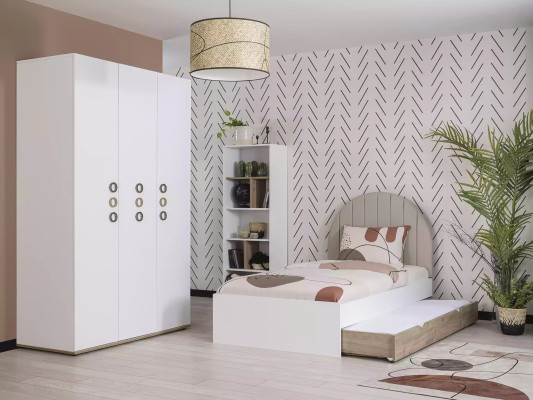Youth Bed Suite Childrens room Bedside table Bed Wood White Set 4pcs