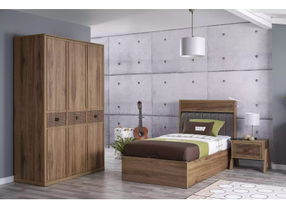 Bed Wooden bed with bed base Suite Youth Bed Wood Brown Set 3pcs