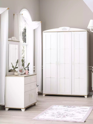 Suite Bedroom Wardrobe Set 3-piece Chest of drawers Wood White