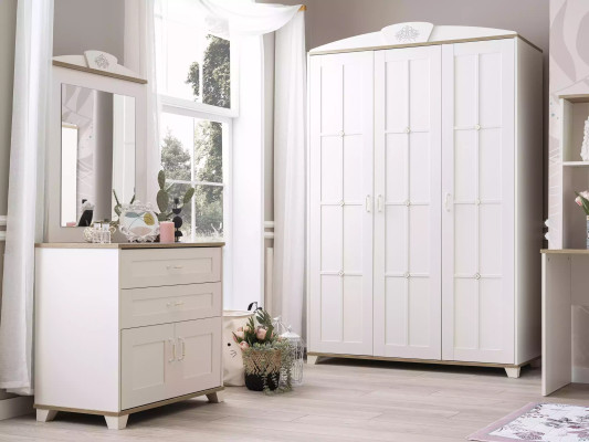 Suite Bedroom Wardrobe Set 3-piece Chest of drawers Wood White