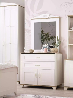 Suite Bedroom Wardrobe Set 3-piece Chest of drawers Wood White