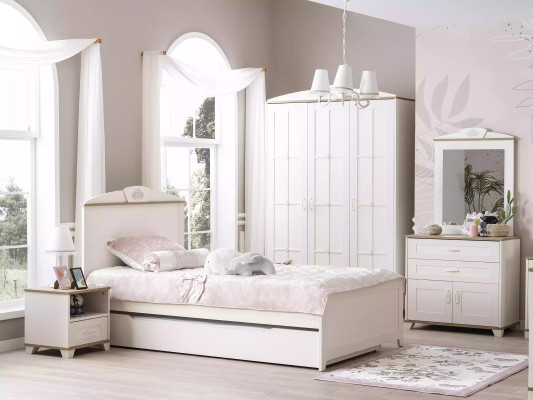 Functional bed pull-out children's bed bed white set 5 pieces wooden bed
