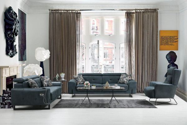Modern set 3 pieces living room sofa set designer seating furniture upholstered armchair new