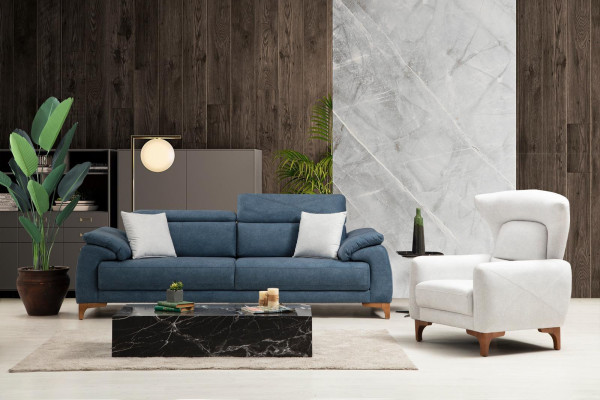 Complete Sofa Couch Three Seater White Armchair Living room Sofa set 3pcs