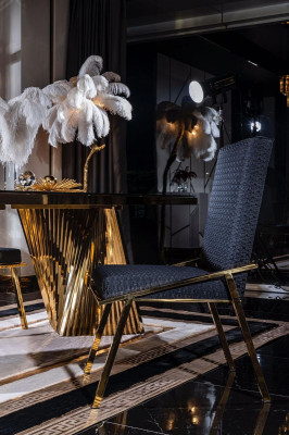 Dining room Set Chairs Dining table Sideboard Tables 6pcs stainless steel Gold