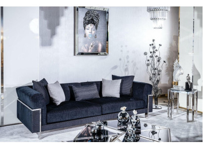 Luxury Sofa 3 Seater Sofas Textile Couch Design Furniture Three Seater Black