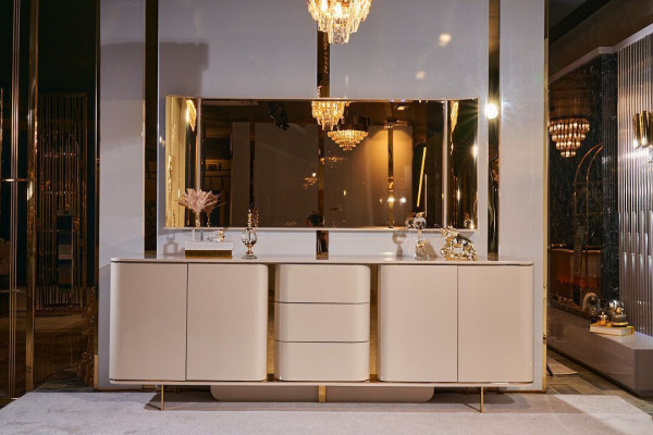Living room Sideboard Mirror Material Wood with Metal Style Modern Beige