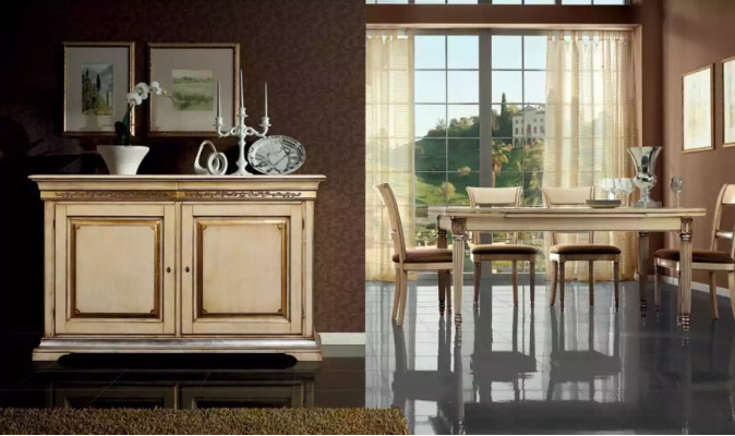 Italian style dining table 4x chairs wood table dining set design 5 pieces