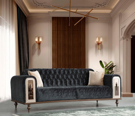 Luxury Three Seater Sofa 3 Seater Fabric Sofas Design Beige Textile Black
