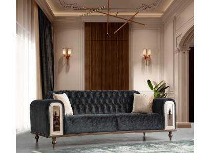 Luxury Three Seater Sofa 3 Seater Fabric Sofas Design Beige Textile Black