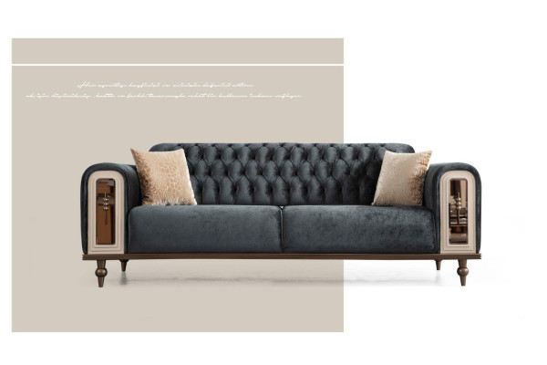 Luxury Three Seater Sofa 3 Seater Fabric Sofas Design Beige Textile Black
