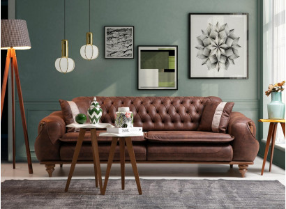 Chesterfield Three Seater Brown Couch Upholstery Furniture Textile Couches Fabric