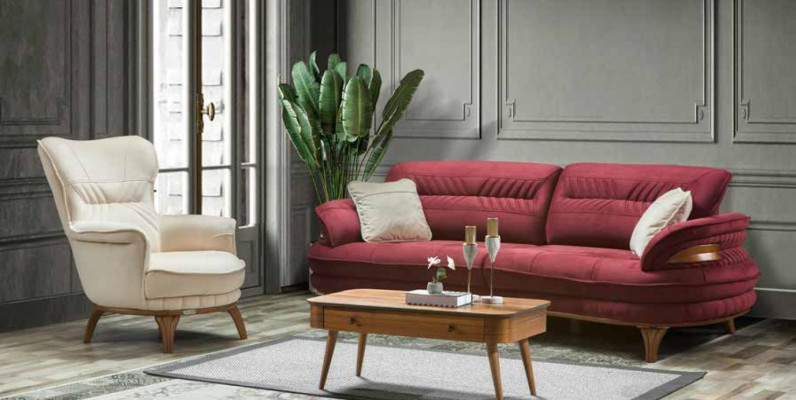 Sofa 3 Seater + Armchair Living room Sofa Sofas Armchair Luxury Fabric Furniture