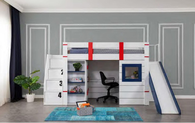 Bunk bed Loft bed Childrens bed Wood Children Room Modern Furniture Slide Table