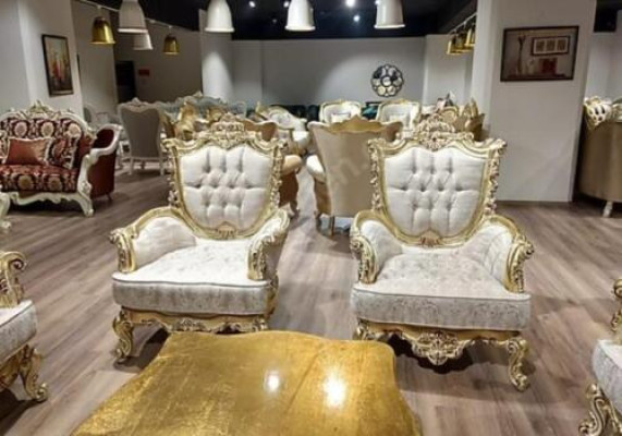 Golden sofa set Couch set 5 pieces with coffee table Chesterfield Baroque