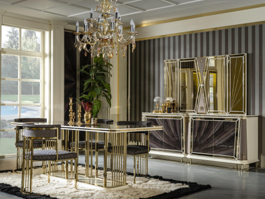 Dining set Set Complete e Suite 4x Chair Group Display case Sideboard 9 pieces