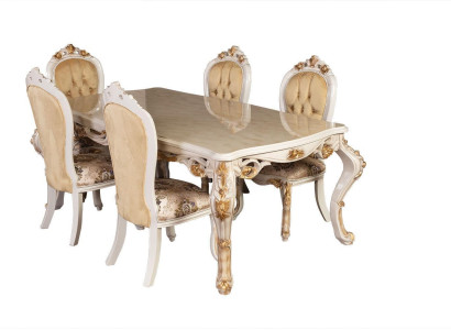 Beige Classic Dining room furniture Designer Dining table with Chesterfield lounge chairs