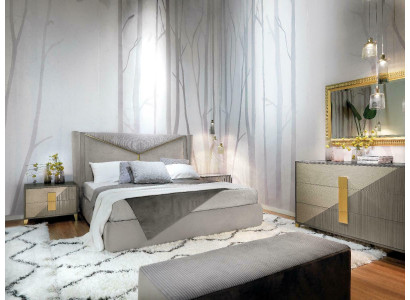Bedroom Bed 2x Bedside table Beds 3pcs. Set Upholstery Italian Furniture new