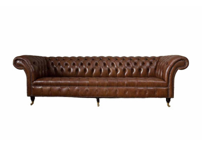 Sofa 4 Seater Luxury Furniture Chesterfield Leather Brown Design Modern Style