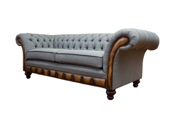 Luxury Three Seater Modern Couch Furniture Gray Sofas Fabric Textile Upholstery