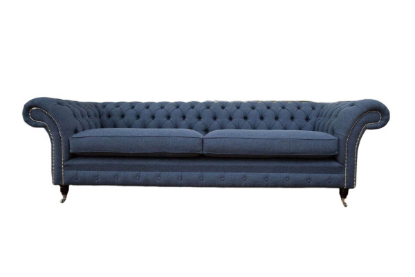 Design Sofa 4 Seater Couch Textile Upholstery Blue Sofas Chesterfield new