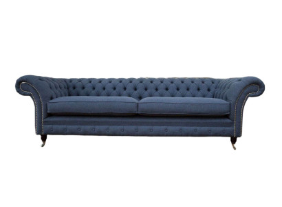 Design Sofa 4 Seater Couch Textile Upholstery Blue Sofas Chesterfield new