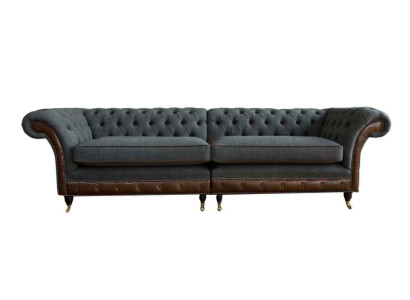 Design Chesterfield Fabric Couch Sofa 4 Seater Upholstery Gray Sofas new