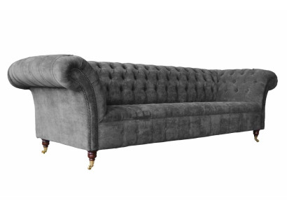 Chesterfield 3 Seater Couch Upholstery Seat Textile Fabric Gray Couches Sofa
