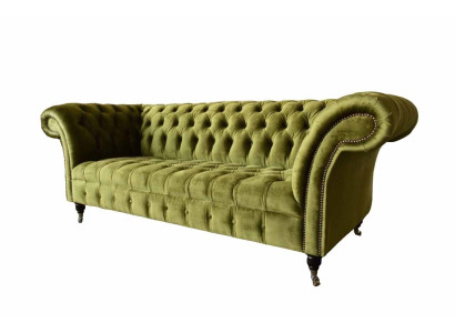 Design Chesterfield Sofa 3 Seater Green Couch Upholstery Sofas Living room