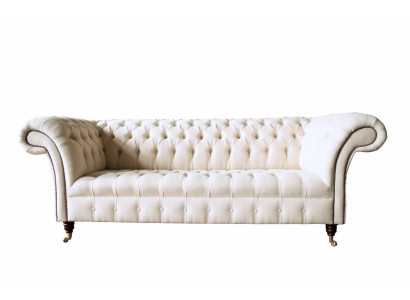 Chesterfield Sofa 3 Seater Designer Pink Couches Fabric Upholstery Textile