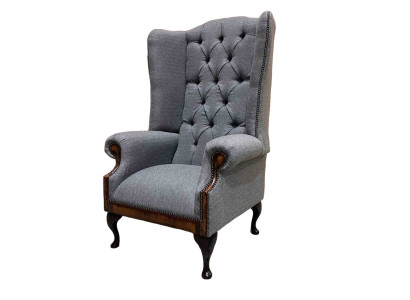 Wing Chair Chesterfield Armchair Couch 1 Seater Gray Fabric Textile new