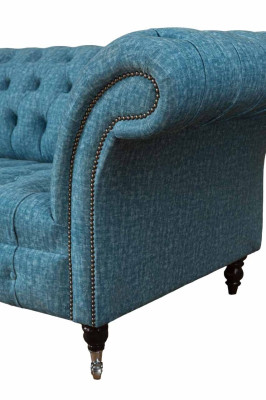 Blue three-seater velvet couch living room couches sofa seating furniture sofa Chesterfield