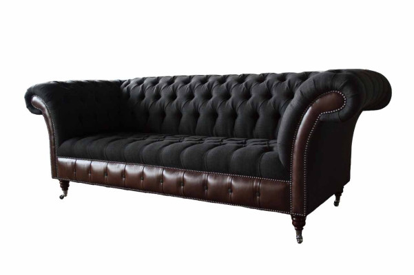 Chesterfield 3 Seater Sofa Couch Leather Upholstery Seat Fabric Black new