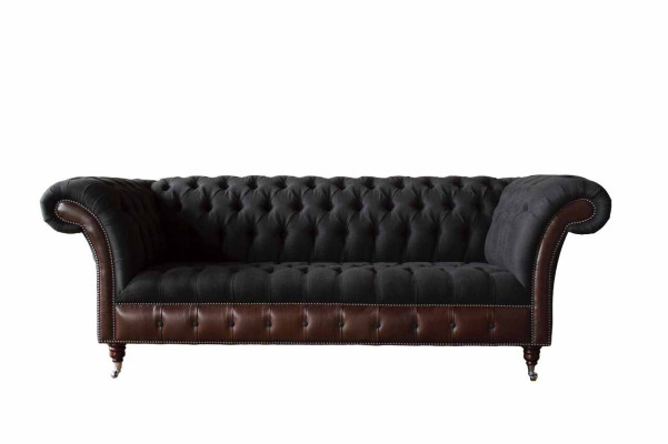 Chesterfield 3 Seater Sofa Couch Leather Upholstery Seat Fabric Black new