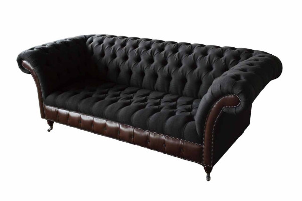 Chesterfield 3 Seater Sofa Couch Leather Upholstery Seat Fabric Black new