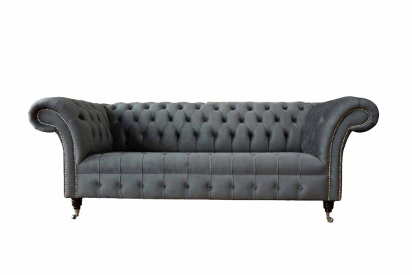 English Chesterfield Sofa Couch Office Furniture Three Seat Velvet 230cm Gray