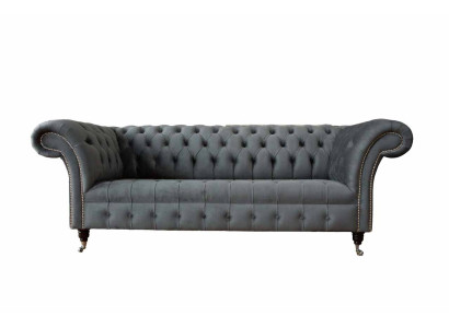 English Chesterfield Sofa Couch Office Furniture Three Seat Velvet 230cm Gray